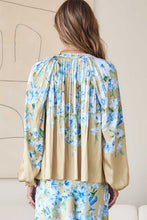 Load image into Gallery viewer, Light Olive/Blue Floral LS Pleated Blouse