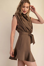 Load image into Gallery viewer, Mock Neck Slvls Tie Front Dress Mocha