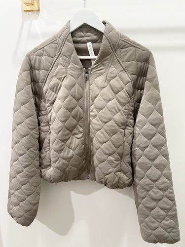 Stone Taupe Quilted Bomber Jacket