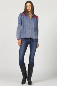 DJD Blue/Red Embroidered LS Top