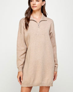 Sand LS Zipper Knit Dress