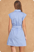 Load image into Gallery viewer, Chambray/Red Embroidered Belted Dress