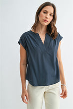 Load image into Gallery viewer, Slate Blue Wide Shoulder Cotton Blouse