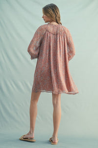 Neutral Floral LS Drop Shoulder Dress