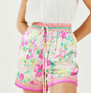 Pink Multi Floral Elastic Waist Shorts