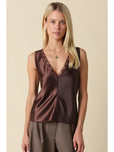Load image into Gallery viewer, Satin Lace Trim V-Neck Tank Top Brown