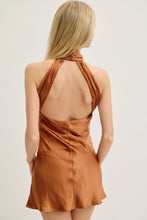 Load image into Gallery viewer, Bronze Satin Halter Open Back A-Line Dress