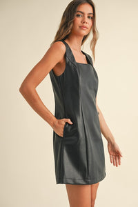 Black Leather Square Neck Dress