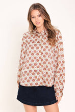 Load image into Gallery viewer, Burgundy Printed LS Button Down Blouse