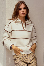 Load image into Gallery viewer, Latte/Ivory Relaxed Striped Sweater