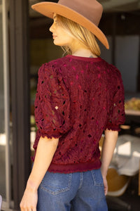 Maroon Floral Crochet Top