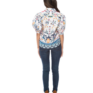 Lacey Multi Print Puff Slv Button Down Top
