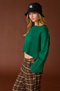 Green Loose Fit LS Knit Sweater