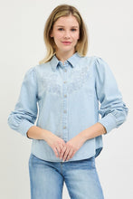 Load image into Gallery viewer, Light Denim Embroidered Shirring Slv Shirt