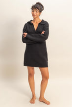 Load image into Gallery viewer, Black V-Neck Collared LS Sweater Dress