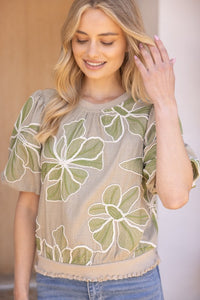 Olive Floral Embroidery Top