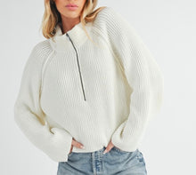 Load image into Gallery viewer, Soft Ribbed Half Zip Sweater White