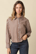 Load image into Gallery viewer, Brown/Cream Striped LS Button Down Shirt