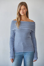Load image into Gallery viewer, Light Blue Black Striped Sweater