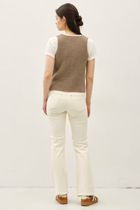 Mocha Ribbed V-Neck Button Up Sweater Vest