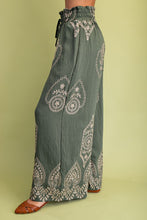 Load image into Gallery viewer, Olive Metallic Embroidery Wide Leg Pants