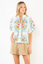 Load image into Gallery viewer, Cream Embroidered Puff Slv Floral Top (THML)
