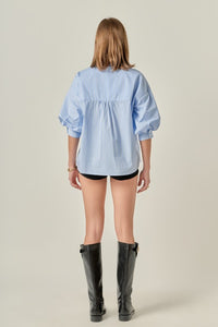 Striped Balloon Slv Shirt Cobalt