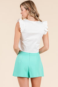 White Ruffle Ribbon Detail Top