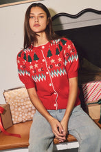Load image into Gallery viewer, Red Multi Festive Puff Slv Cardigan