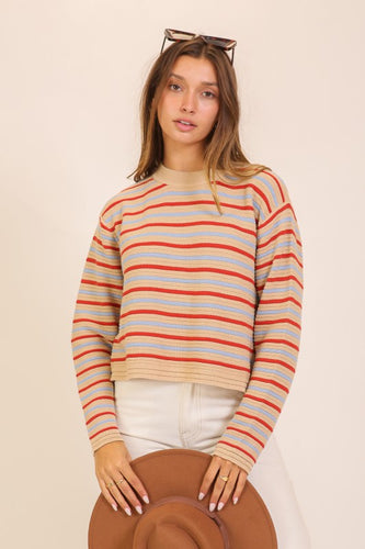Taupe Red/Blue Striped Sweater