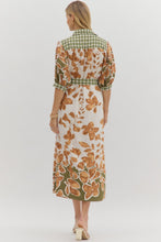 Load image into Gallery viewer, Camel/Green Button Front SS Maxi Dress
