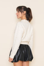 Load image into Gallery viewer, Cream Pearl Detail Knit Bomber Jacket