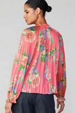 Load image into Gallery viewer, Brink Pink Floral LS Tie Frnt Blouse