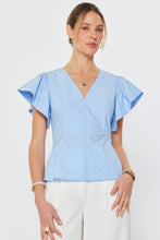 Load image into Gallery viewer, Pale Blue SS V-Neck Back Detail Blouse