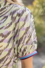 Load image into Gallery viewer, Mint Striped Trim Zebra Print Top