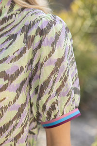 Mint Striped Trim Zebra Print Top