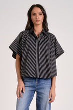 Load image into Gallery viewer, Black/White Striped SS Button Down Shirt