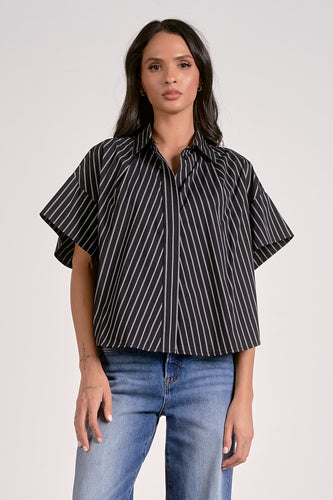 Black/White Striped SS Button Down Shirt