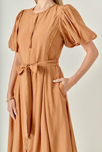 Load image into Gallery viewer, Camel Puff Slv Midi Dress