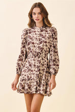 Load image into Gallery viewer, Beige LS Floral Print Buckle Belt Dress