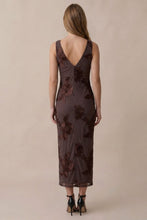 Load image into Gallery viewer, Brown Floral Mesh Midi Dress