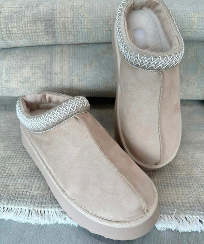 Beige Platform Fleece Slide