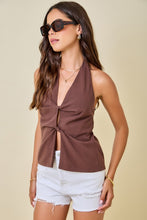 Load image into Gallery viewer, Brown Halter Frnt Cut Out Top