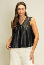 Load image into Gallery viewer, Black Leather Pintuck Lace Collar Top