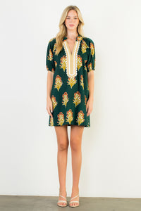 Green Floral Print Striped Detail Dress (THML)