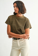 Load image into Gallery viewer, Olive/Black Striped SS Tee