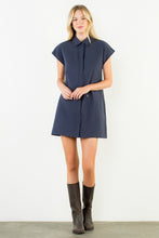 Load image into Gallery viewer, Navy Button Down Collared Short Dress (THML)