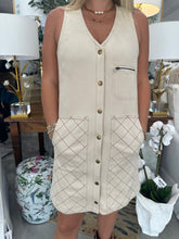 Load image into Gallery viewer, Ecru Top Stitch V-Neck Suede Dress
