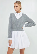 Load image into Gallery viewer, Heather Grey/White Cable Knit Down Mixed Media Dress