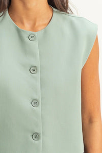 Sage Green Button Vest Top